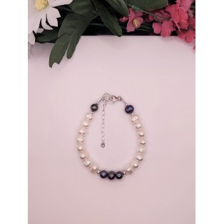 White & Rainbow Grey Freshwater Pearl Bracelet